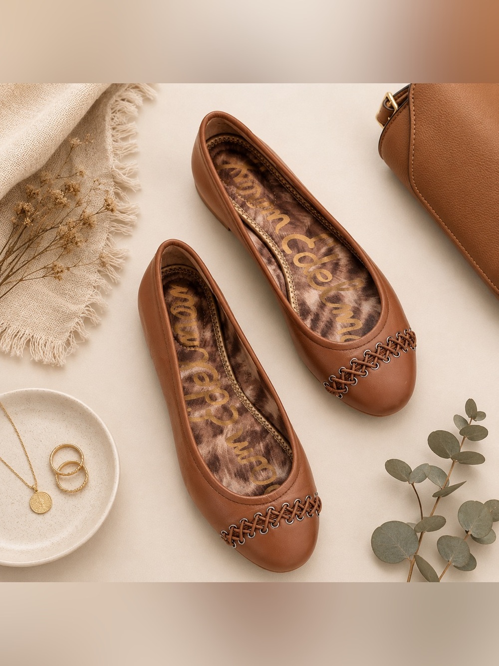Sam Edelman Felicity Ballet Flats Brown Leather Whipstitch Shoes 7